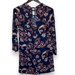Earthbound Trading Co. Navy Paisley Boho Tunic Dress Long‎ Sleeve Women's Size S